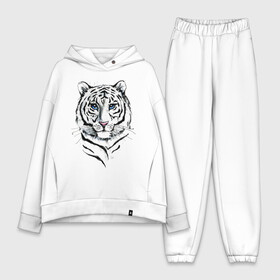 Женский костюм хлопок Oversize с принтом Белый тигр в Санкт-Петербурге,  |  | альфа | белый | дикие | дикий | животные | звери | зверь | кот | котик | крутой | полоски | принт | природа | самец | тигр | тигриныйкрасивый