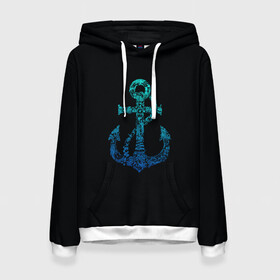 Женская толстовка 3D с принтом Navy. Anchor в Санкт-Петербурге, 100% полиэстер  | двухслойный капюшон со шнурком для регулировки, мягкие манжеты на рукавах и по низу толстовки, спереди карман-кенгуру с мягким внутренним слоем. | anchor | fish | gradient | marine | mermaid | navy | ocean | octopus | sailor | sea | shark | ship | skull | treasure | whale | акула | градиент | кит | корабль | море | морской | моряк | океан | осьминог | русалка | рыба | сокровище | 