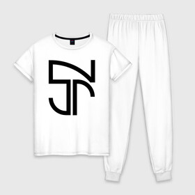 Женская пижама хлопок с принтом Неймар черный логотип в Санкт-Петербурге, 100% хлопок | брюки и футболка прямого кроя, без карманов, на брюках мягкая резинка на поясе и по низу штанин | brazil | champions | fifa | junior | neymar | neymar jr | paris saint germain | psg | uefa | бразилия | джуниор | младший | наймар | неймар | пари сен жермен | петух | псж | сборная бразилии | уефа | фифа | футбик | футбол 