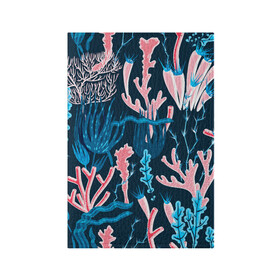 Обложка для паспорта матовая кожа с принтом Подводный мир в Санкт-Петербурге, натуральная матовая кожа | размер 19,3 х 13,7 см; прозрачные пластиковые крепления | colorful | coral | deep | sea | seamless | seaweed | водоросли | глубокий | коралл | красочный | паттерн | подводный мир