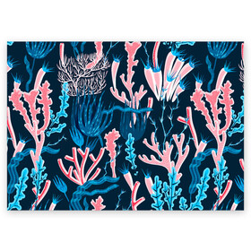 Поздравительная открытка с принтом Подводный мир в Санкт-Петербурге, 100% бумага | плотность бумаги 280 г/м2, матовая, на обратной стороне линовка и место для марки
 | colorful | coral | deep | sea | seamless | seaweed | водоросли | глубокий | коралл | красочный | паттерн | подводный мир