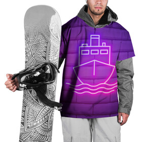 Накидка на куртку 3D с принтом Судно неон в Санкт-Петербурге, 100% полиэстер |  | neon | корабль | море | неон | неоновый | судно