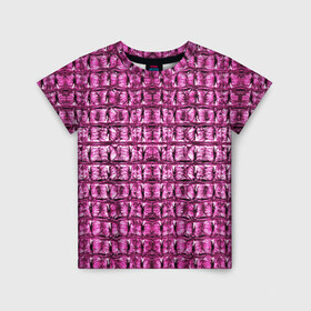 Детская футболка 3D с принтом Pink Alligator в Санкт-Петербурге, 100% гипоаллергенный полиэфир | прямой крой, круглый вырез горловины, длина до линии бедер, чуть спущенное плечо, ткань немного тянется | alligator | crocodile | leather | scales | skin