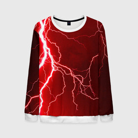 Мужской свитшот 3D с принтом Red Lightning в Санкт-Петербурге, 100% полиэстер с мягким внутренним слоем | круглый вырез горловины, мягкая резинка на манжетах и поясе, свободная посадка по фигуре | energy | fire | lightning | storm | thunder