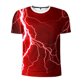 Мужская футболка 3D спортивная с принтом Red Lightning в Санкт-Петербурге, 100% полиэстер с улучшенными характеристиками | приталенный силуэт, круглая горловина, широкие плечи, сужается к линии бедра | Тематика изображения на принте: energy | fire | lightning | storm | thunder