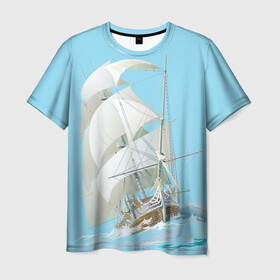 Мужская футболка 3D с принтом The white wanderer в Санкт-Петербурге, 100% полиэфир | прямой крой, круглый вырез горловины, длина до линии бедер | ocean | sea | ship | волны | океан | парусник