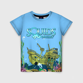 Детская футболка 3D с принтом Squids odyssey в Санкт-Петербурге, 100% гипоаллергенный полиэфир | прямой крой, круглый вырез горловины, длина до линии бедер, чуть спущенное плечо, ткань немного тянется | ocean | sea | ship | summer | волны | океан | парусник