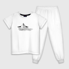 Детская пижама хлопок с принтом БУМАЖНЫЙ КОРАБЛИК | PAPER BOAT (Z) в Санкт-Петербурге, 100% хлопок |  брюки и футболка прямого кроя, без карманов, на брюках мягкая резинка на поясе и по низу штанин
 | origami | paper boat | ship | ships | бумага | кораблик | кораблики | кораблики на белом | корабль | мореход | одинокая лодка | оригами | самоделка | судно | яхта