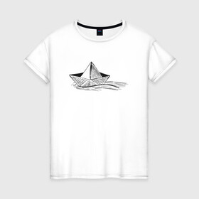 Женская футболка хлопок с принтом БУМАЖНЫЙ КОРАБЛИК | PAPER BOAT (Z) в Санкт-Петербурге, 100% хлопок | прямой крой, круглый вырез горловины, длина до линии бедер, слегка спущенное плечо | origami | paper boat | ship | ships | бумага | кораблик | кораблики | кораблики на белом | корабль | мореход | одинокая лодка | оригами | самоделка | судно | яхта