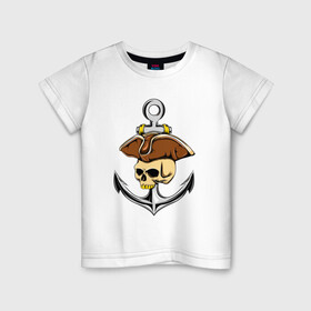 Детская футболка хлопок с принтом PIRAT ANCHOR ПИРАТСКИЙ ЯКОРЬ (Z) в Санкт-Петербурге, 100% хлопок | круглый вырез горловины, полуприлегающий силуэт, длина до линии бедер | anchor | japanese anchor | pirat | pirat anchor | заякориться | пират | пиратский якорь | стоп судно | якорек | якорный | якорь | японский якорь