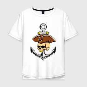 Мужская футболка хлопок Oversize с принтом PIRAT ANCHOR ПИРАТСКИЙ ЯКОРЬ (Z) в Санкт-Петербурге, 100% хлопок | свободный крой, круглый ворот, “спинка” длиннее передней части | anchor | japanese anchor | pirat | pirat anchor | заякориться | пират | пиратский якорь | стоп судно | якорек | якорный | якорь | японский якорь