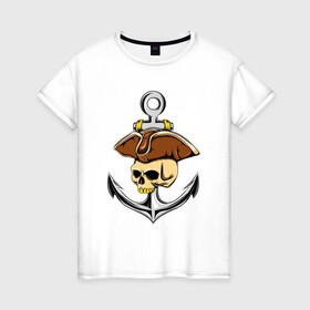 Женская футболка хлопок с принтом PIRAT ANCHOR ПИРАТСКИЙ ЯКОРЬ (Z) в Санкт-Петербурге, 100% хлопок | прямой крой, круглый вырез горловины, длина до линии бедер, слегка спущенное плечо | anchor | japanese anchor | pirat | pirat anchor | заякориться | пират | пиратский якорь | стоп судно | якорек | якорный | якорь | японский якорь