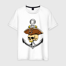 Мужская футболка хлопок с принтом PIRAT ANCHOR ПИРАТСКИЙ ЯКОРЬ (Z) в Санкт-Петербурге, 100% хлопок | прямой крой, круглый вырез горловины, длина до линии бедер, слегка спущенное плечо. | anchor | japanese anchor | pirat | pirat anchor | заякориться | пират | пиратский якорь | стоп судно | якорек | якорный | якорь | японский якорь