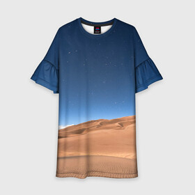 Детское платье 3D с принтом Пустыня в Санкт-Петербурге, 100% полиэстер | прямой силуэт, чуть расширенный к низу. Круглая горловина, на рукавах — воланы | дюна | дюны | звёзды | небеса | небо | пейзаж | пейзажи | песок | песчаный | пустыни | пустыня