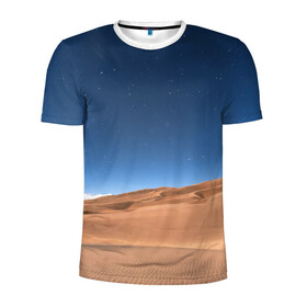 Мужская футболка 3D спортивная с принтом Пустыня в Санкт-Петербурге, 100% полиэстер с улучшенными характеристиками | приталенный силуэт, круглая горловина, широкие плечи, сужается к линии бедра | дюна | дюны | звёзды | небеса | небо | пейзаж | пейзажи | песок | песчаный | пустыни | пустыня