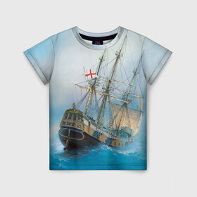 Детская футболка 3D с принтом The Sea Devil в Санкт-Петербурге, 100% гипоаллергенный полиэфир | прямой крой, круглый вырез горловины, длина до линии бедер, чуть спущенное плечо, ткань немного тянется | ocean | sea | ship | summer | волны | океан | парусник