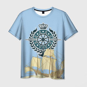 Мужская футболка 3D с принтом At the helm в Санкт-Петербурге, 100% полиэфир | прямой крой, круглый вырез горловины, длина до линии бедер | ocean | sea | ship | summer | волны | океан | парусник