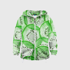 Детская ветровка 3D с принтом Green Kiwi в Санкт-Петербурге, 100% полиэстер | подол и капюшон оформлены резинкой с фиксаторами, по бокам два кармана без застежек, один потайной карман на груди | Тематика изображения на принте: fresh | fruits | green | kiwi | киви