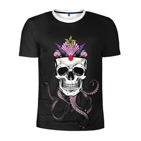 Мужская футболка 3D спортивная с принтом Octo-Queen в Санкт-Петербурге, 100% полиэстер с улучшенными характеристиками | приталенный силуэт, круглая горловина, широкие плечи, сужается к линии бедра | Тематика изображения на принте: abyss | crown | depth | ocean | octopus | queen | sea | shell | skull | water | вода | глубина | королева | корона | море | океан | осьминог | пучина | ракушка | череп