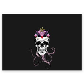 Поздравительная открытка с принтом Octo-Queen в Санкт-Петербурге, 100% бумага | плотность бумаги 280 г/м2, матовая, на обратной стороне линовка и место для марки
 | abyss | crown | depth | ocean | octopus | queen | sea | shell | skull | water | вода | глубина | королева | корона | море | океан | осьминог | пучина | ракушка | череп
