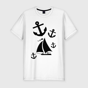 Мужская футболка хлопок Slim с принтом Яхта в Санкт-Петербурге, 92% хлопок, 8% лайкра | приталенный силуэт, круглый вырез ворота, длина до линии бедра, короткий рукав | корабль | паруса | парусник | судно | якорь | яхта