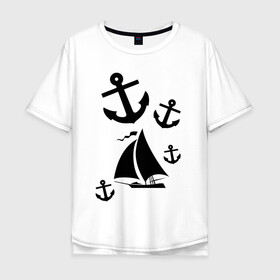 Мужская футболка хлопок Oversize с принтом Яхта в Санкт-Петербурге, 100% хлопок | свободный крой, круглый ворот, “спинка” длиннее передней части | Тематика изображения на принте: корабль | паруса | парусник | судно | якорь | яхта