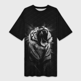 Платье-футболка 3D с принтом Тигр рычит | Tiger realistic в Санкт-Петербурге,  |  | furry | low poly | tiger | восточный тигр | год тигра | голова | кошка | лоу поли | тигр | тигренок | фурри | хищник