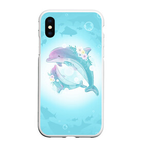 Чехол для iPhone XS Max матовый с принтом Два дельфина в Санкт-Петербурге, Силикон | Область печати: задняя сторона чехла, без боковых панелей | Тематика изображения на принте: cute | dolphin | два дельфина | дельфин | дельфин в море | дельфинами | милый | мир | подводный