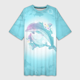 Платье-футболка 3D с принтом Два дельфина в Санкт-Петербурге,  |  | cute | dolphin | два дельфина | дельфин | дельфин в море | дельфинами | милый | мир | подводный