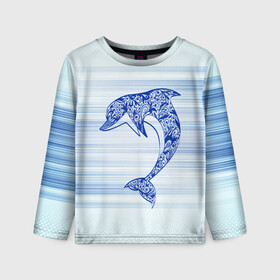 Детский лонгслив 3D с принтом Дельфин в Санкт-Петербурге, 100% полиэстер | длинные рукава, круглый вырез горловины, полуприлегающий силуэт
 | cute | dolphin | два дельфина | дельфин | дельфин в море | дельфинами | милый | мир | подводный