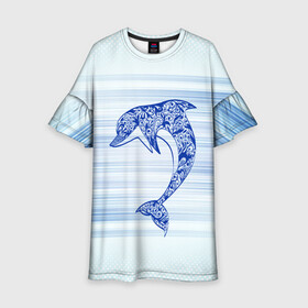 Детское платье 3D с принтом Дельфин в Санкт-Петербурге, 100% полиэстер | прямой силуэт, чуть расширенный к низу. Круглая горловина, на рукавах — воланы | Тематика изображения на принте: cute | dolphin | два дельфина | дельфин | дельфин в море | дельфинами | милый | мир | подводный