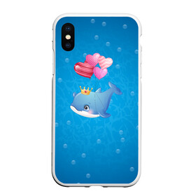Чехол для iPhone XS Max матовый с принтом Дельфин с воздушными шариками в Санкт-Петербурге, Силикон | Область печати: задняя сторона чехла, без боковых панелей | Тематика изображения на принте: cute | dolphin | два дельфина | дельфин | дельфин в море | дельфинами | милый | мир | подводный
