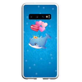 Чехол для Samsung Galaxy S10 с принтом Дельфин с воздушными шариками в Санкт-Петербурге, Силикон | Область печати: задняя сторона чехла, без боковых панелей | cute | dolphin | два дельфина | дельфин | дельфин в море | дельфинами | милый | мир | подводный