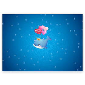 Поздравительная открытка с принтом Дельфин с воздушными шариками в Санкт-Петербурге, 100% бумага | плотность бумаги 280 г/м2, матовая, на обратной стороне линовка и место для марки
 | cute | dolphin | два дельфина | дельфин | дельфин в море | дельфинами | милый | мир | подводный