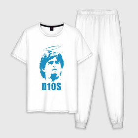 Мужская пижама хлопок с принтом Dios Maradona в Санкт-Петербурге, 100% хлопок | брюки и футболка прямого кроя, без карманов, на брюках мягкая резинка на поясе и по низу штанин
 | argentina | maradona | messi | sport | аргентина | гол | диего | марадона | месси | мяч | рука бога | спорт | футбол | чемпион