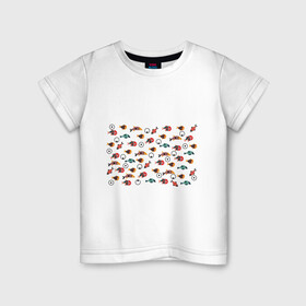 Детская футболка хлопок с принтом Цветные рыбки в Санкт-Петербурге, 100% хлопок | круглый вырез горловины, полуприлегающий силуэт, длина до линии бедер | лето | морские жители | популярные иллюстрации | рыбки на белом | рыбы | цветные рыбки