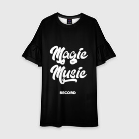 Детское платье 3D с принтом Magic Music Record White on Black в Санкт-Петербурге, 100% полиэстер | прямой силуэт, чуть расширенный к низу. Круглая горловина, на рукавах — воланы | magic | music | record | white on black | белая | белый на черном | знаменитость | музыкант