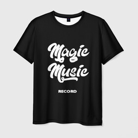 Мужская футболка 3D с принтом Magic Music Record White on Black в Санкт-Петербурге, 100% полиэфир | прямой крой, круглый вырез горловины, длина до линии бедер | Тематика изображения на принте: magic | music | record | white on black | белая | белый на черном | знаменитость | музыкант