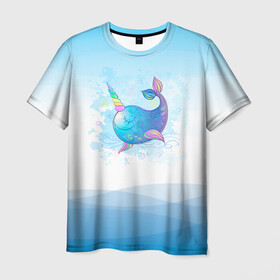 Мужская футболка 3D с принтом Дельфин единорог в Санкт-Петербурге, 100% полиэфир | прямой крой, круглый вырез горловины, длина до линии бедер | cute | dolphin | unicorn | два дельфина | дельфин | дельфин в море | дельфинами | единорог | милый | мир | подводный