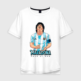 Мужская футболка хлопок Oversize с принтом Марадона - Рука Бога в Санкт-Петербурге, 100% хлопок | свободный крой, круглый ворот, “спинка” длиннее передней части | argentina | maradona | messi | sport | аргентина | гол | диего | марадона | месси | мяч | рука бога | спорт | футбол | чемпион