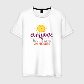 Мужская футболка хлопок с принтом У всех есть те же 24 часа в Санкт-Петербурге, 100% хлопок | прямой крой, круглый вырез горловины, длина до линии бедер, слегка спущенное плечо. | время | деньги | успеть | успех