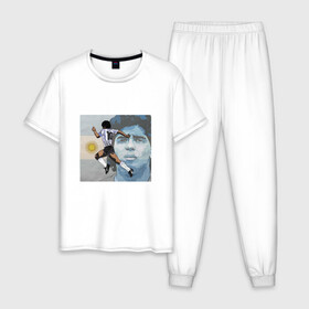 Мужская пижама хлопок с принтом Maradona Goal в Санкт-Петербурге, 100% хлопок | брюки и футболка прямого кроя, без карманов, на брюках мягкая резинка на поясе и по низу штанин
 | argentina | maradona | messi | sport | аргентина | гол | диего | марадона | месси | мяч | рука бога | спорт | футбол | чемпион
