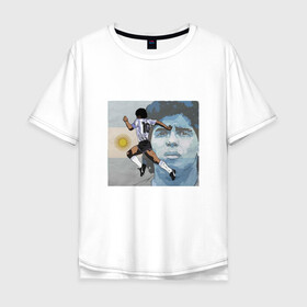 Мужская футболка хлопок Oversize с принтом Maradona Goal в Санкт-Петербурге, 100% хлопок | свободный крой, круглый ворот, “спинка” длиннее передней части | argentina | maradona | messi | sport | аргентина | гол | диего | марадона | месси | мяч | рука бога | спорт | футбол | чемпион