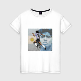 Женская футболка хлопок с принтом Maradona Goal в Санкт-Петербурге, 100% хлопок | прямой крой, круглый вырез горловины, длина до линии бедер, слегка спущенное плечо | argentina | maradona | messi | sport | аргентина | гол | диего | марадона | месси | мяч | рука бога | спорт | футбол | чемпион