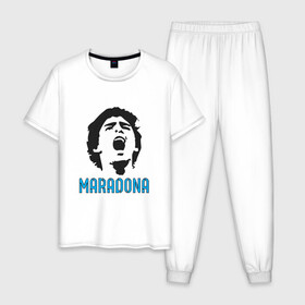 Мужская пижама хлопок с принтом Maradona Scream в Санкт-Петербурге, 100% хлопок | брюки и футболка прямого кроя, без карманов, на брюках мягкая резинка на поясе и по низу штанин
 | argentina | maradona | messi | sport | аргентина | гол | диего | марадона | месси | мяч | рука бога | спорт | футбол | чемпион