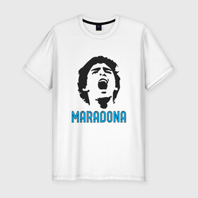 Мужская футболка хлопок Slim с принтом Maradona Scream в Санкт-Петербурге, 92% хлопок, 8% лайкра | приталенный силуэт, круглый вырез ворота, длина до линии бедра, короткий рукав | Тематика изображения на принте: argentina | maradona | messi | sport | аргентина | гол | диего | марадона | месси | мяч | рука бога | спорт | футбол | чемпион