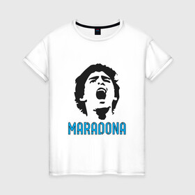 Женская футболка хлопок с принтом Maradona Scream в Санкт-Петербурге, 100% хлопок | прямой крой, круглый вырез горловины, длина до линии бедер, слегка спущенное плечо | argentina | maradona | messi | sport | аргентина | гол | диего | марадона | месси | мяч | рука бога | спорт | футбол | чемпион