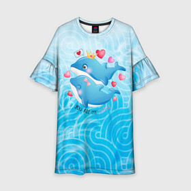 Детское платье 3D с принтом Два дельфина в Санкт-Петербурге, 100% полиэстер | прямой силуэт, чуть расширенный к низу. Круглая горловина, на рукавах — воланы | cute | dolphin | два дельфина | дельфин | дельфин в море | дельфинами | любовь | милый | мир | подводный | сердечки