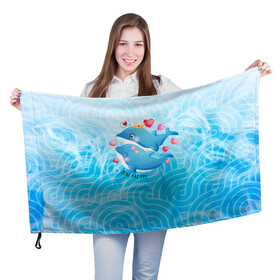 Флаг 3D с принтом Два дельфина в Санкт-Петербурге, 100% полиэстер | плотность ткани — 95 г/м2, размер — 67 х 109 см. Принт наносится с одной стороны | cute | dolphin | два дельфина | дельфин | дельфин в море | дельфинами | любовь | милый | мир | подводный | сердечки