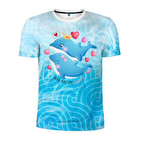 Мужская футболка 3D спортивная с принтом Два дельфина в Санкт-Петербурге, 100% полиэстер с улучшенными характеристиками | приталенный силуэт, круглая горловина, широкие плечи, сужается к линии бедра | Тематика изображения на принте: cute | dolphin | два дельфина | дельфин | дельфин в море | дельфинами | любовь | милый | мир | подводный | сердечки